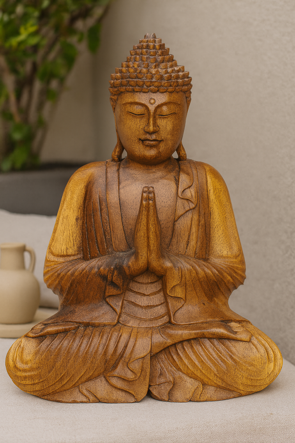 Dřevěná Socha - Meditující Buddha
