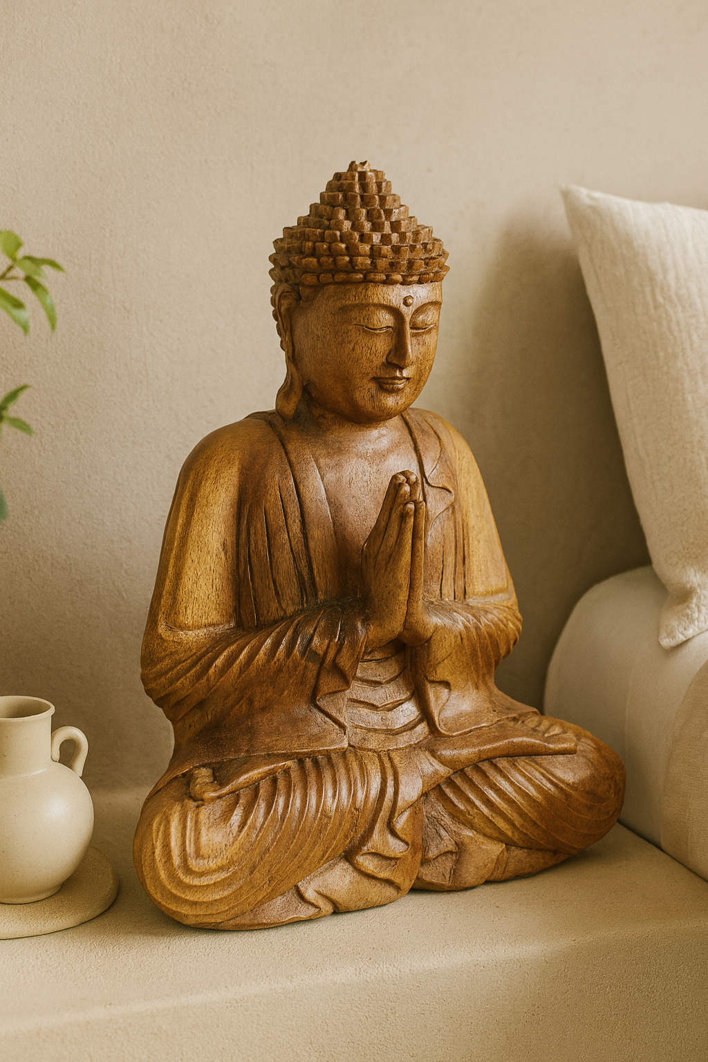 Dřevěná Socha - Meditující Buddha