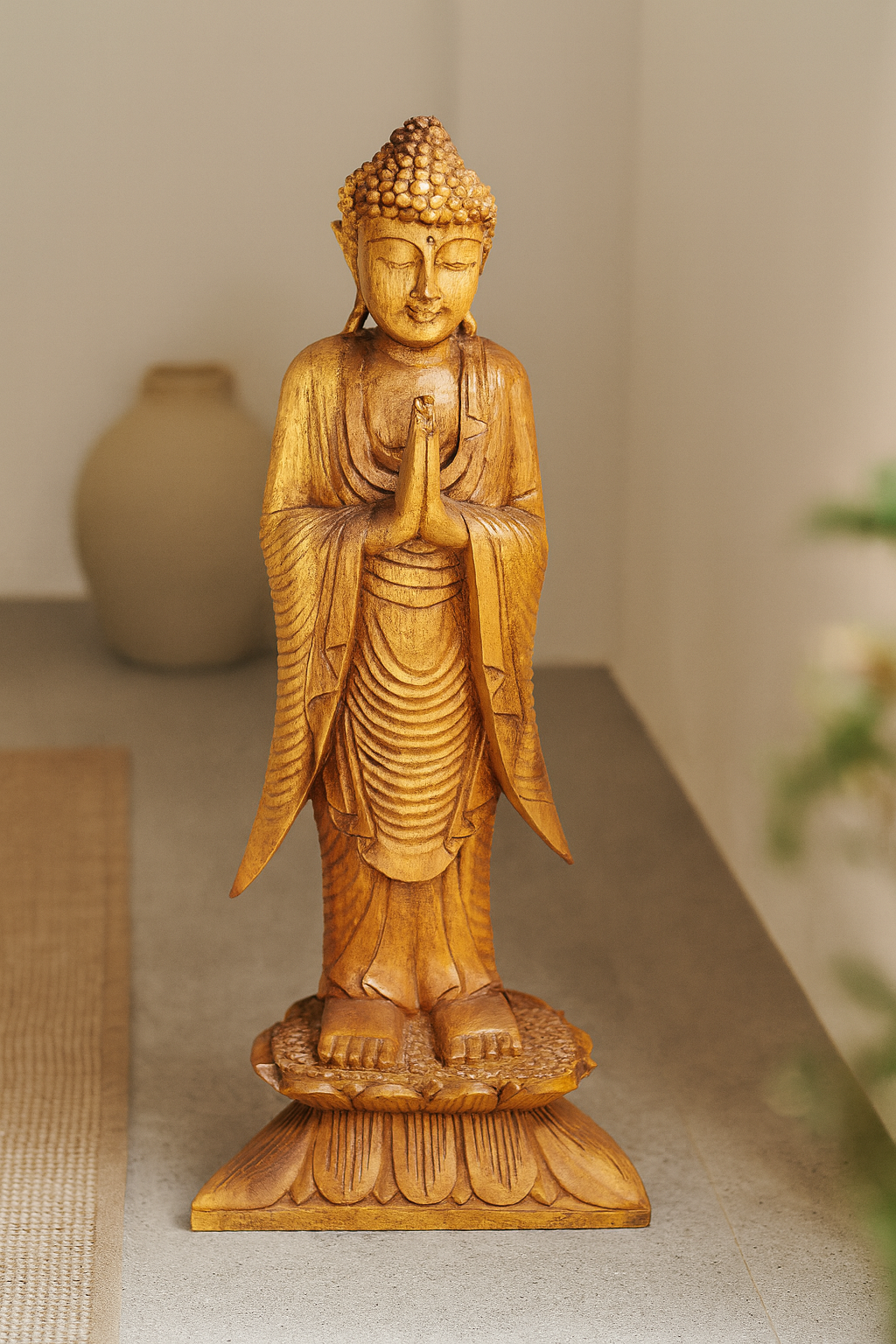 Dřevěná Socha - Stojící Buddha