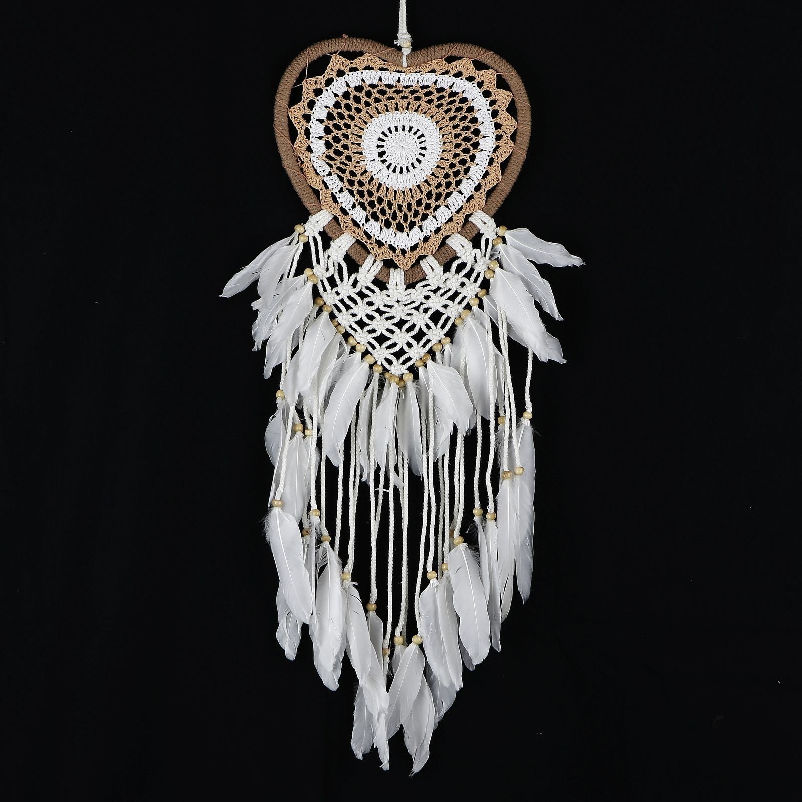 Lapač Snů - Srdce Hnědo-bíle (22cm)