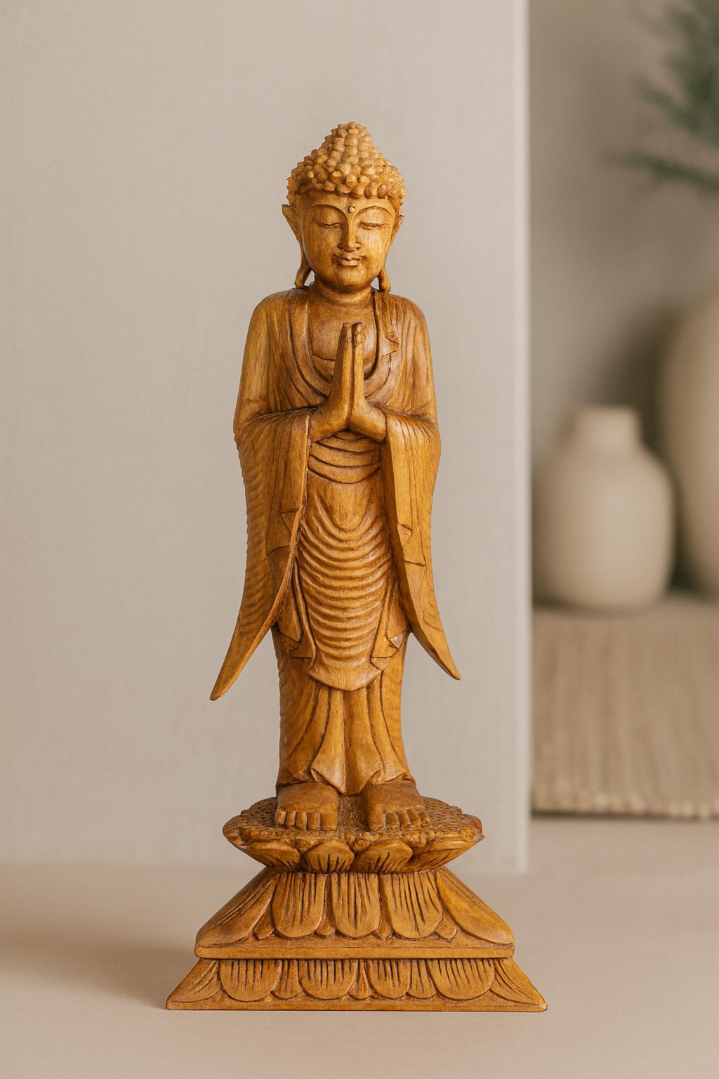 Dřevěná Socha - Stojící Buddha