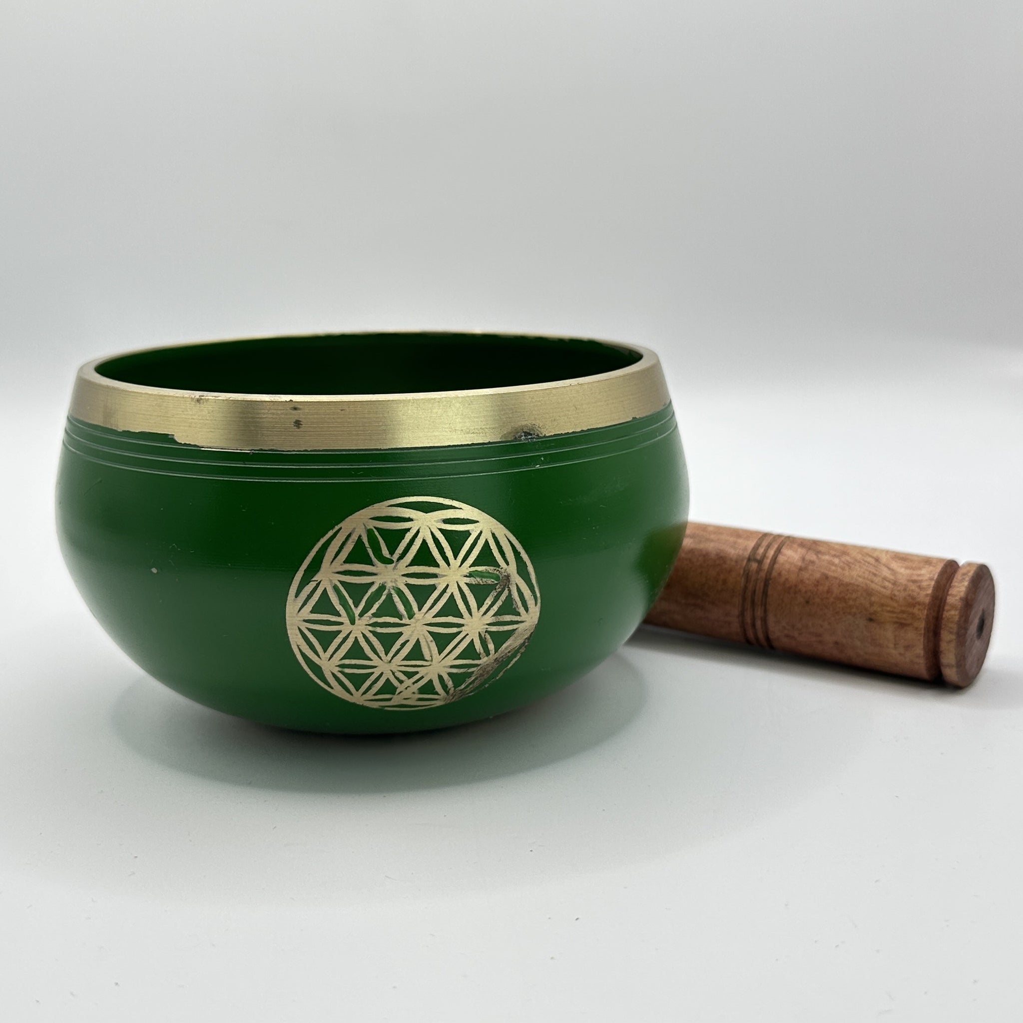 Tibetská zpívající mísa s paličkou květ života - 12 cm zelená - 700 g