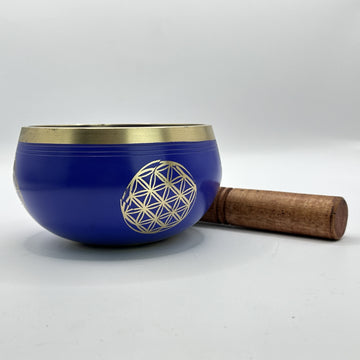Tibetská zpívající mísa s paličkou květ života - 15 cm modrá - 1050 g